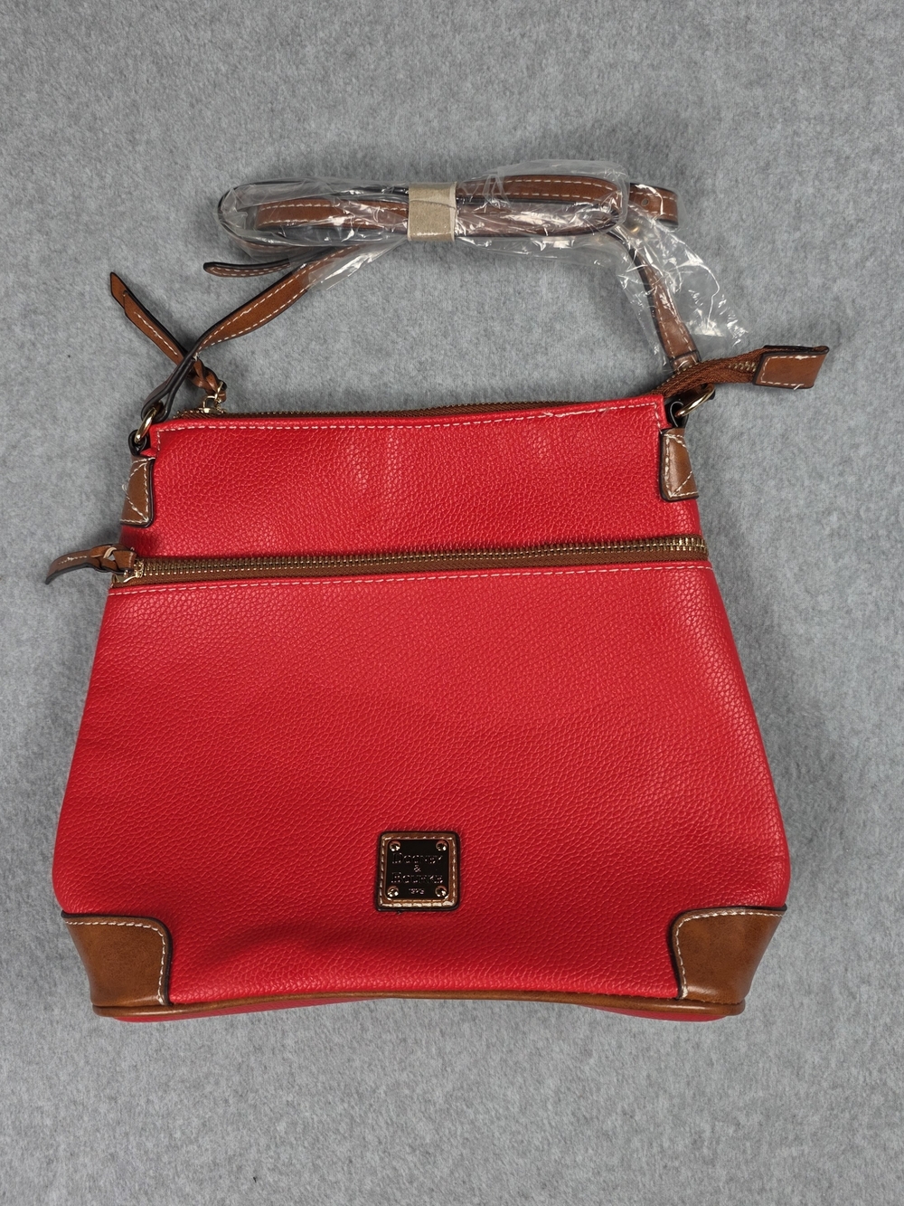 Dooney & Bourke Red Leather Shoulder Bag with Brown Trim